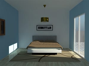 agrandir la chambre avec les murs parallèles en couleur, en utilisant une couleur froide