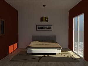 agrandir la chambre avec les murs parallèles en couleur, en utilisant une couleur chaude