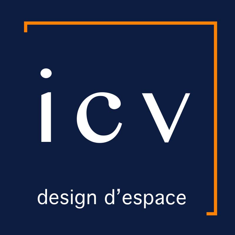 Logo icv design d'espace sur fond bleu