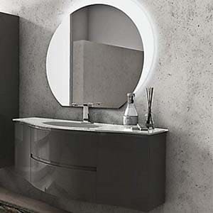 meuble de salle de bain aux lignes modernes et épurées, en laqué gris anthracite